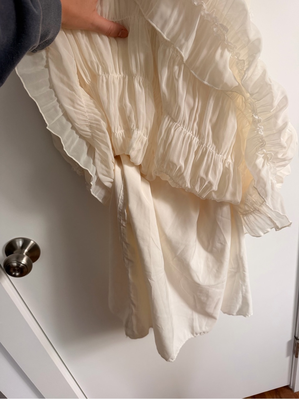 Smocked Ruffle Maxi Skirt in Cream - Picture 3 of 4